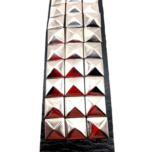 Goth Triple Row Square Studded Vegan Leather Bracelet - Picture 4 of 9